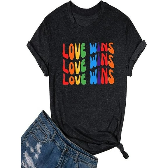 BESTLUCKY Love Wins Shirt Women Gay Pride Shirts LGBT Month Equality Letter Print Tee Tops