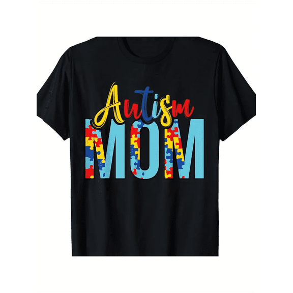 BESTLUCKY Mom picture graphic T-shirt - Short sleeve, crew neck, color puzzle pattern, machine washable, casual Mother's Day T-shirt, casual wear | crew neck shirt | cotton T-shirt