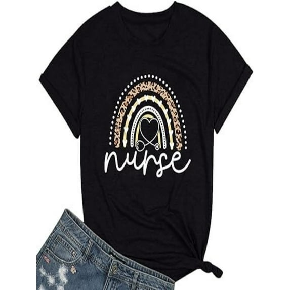 BESTLUCKY Nurse Life Shirt for Women Rainbow Leopard Graphic Tee Nurse Gift Tshirt Short Sleeve Nursing School Tops