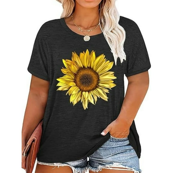 BESTLUCKY Plus Size Tops Sunflower Shirts for Women Flower Graphic Tees Shirts Summer Inspirational Tshirt