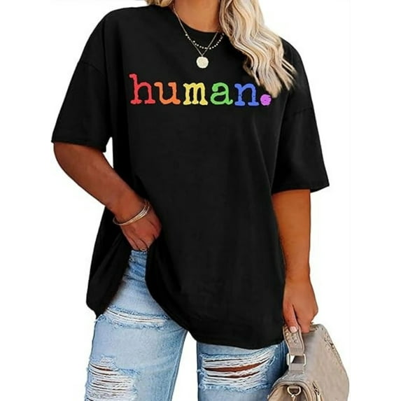 BESTLUCKY Pride Shirt Women Plus Size Human Tshirt Rainbow Graphic Tee Pride Lesbian T Shirt LGBT Equality Top