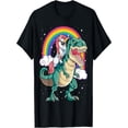 thumbnail image 1 of BESTLUCKY Unicorn Riding T rex Dinosaur Boys Girls Men Women Rainbow T-Shirt, 1 of 5