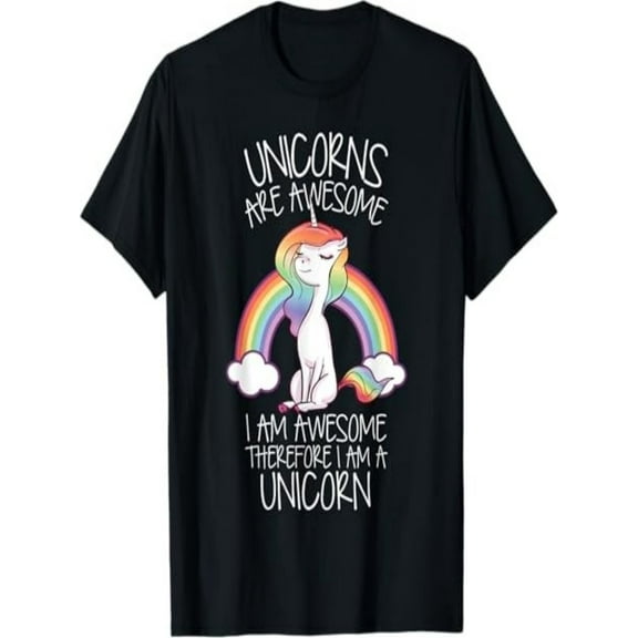 BESTLUCKY Unicorns Are Awesome Therefore I Am A Unicorn Funny T-Shirt