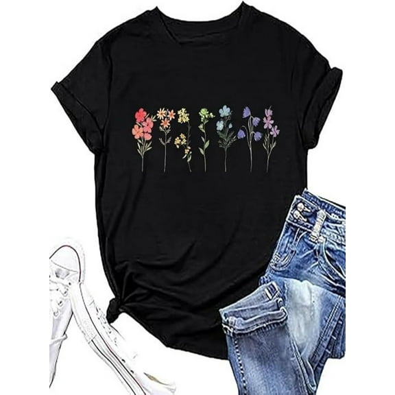 BESTLUCKY Wildflower Gay Pride Shirt Women Rainbow Floral Graphic Tee LGBT Equality Tshirt Summer Gay Lesbian Casual Loose Tops