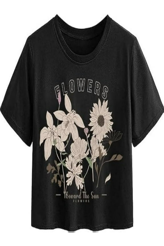 Women Graphic Oversized Ripped Boxy Tee Shirt Distressed Short Sleeve Crop Top