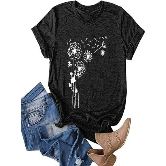 BESTLUCKY Women T-Shirt Casual Cute Tops Graphic Tee Crew Neck Short Sleeve Sunflower Heart Print Loose Summer Tops Tshirts