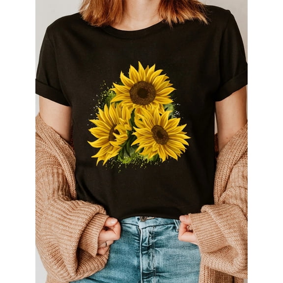 BESTLUCKY Women's Casual Round - Neck Short - Sleeve T - Shirt with Beautiful Sunflower Patterns for All - Year Wear