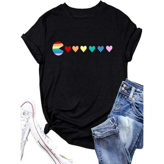 BESTLUCKY Women's Casual Short Sleeve Pride Shirts - Rainbow Heart Graphic Tee for LGBT Gay Pride