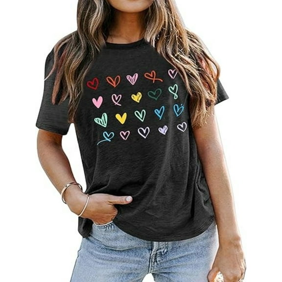 BESTLUCKY Women's Casual Short Sleeve Pride T - Shirts featuring Rainbows Heart Graphic Tees, Ideal for LGBT Pride