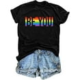 thumbnail image 1 of BESTLUCKY Women's Casual Short Sleeve Rainbow Pride Shirt - Graphic Tees Style with Letter Print, 1 of 5