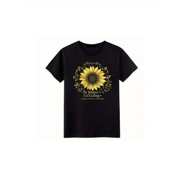 BESTLUCKY Women's Comfortable Round - Neck Short - Sleeve T - Shirt with Vivid Sunflower Prints for a Comfortable and Fashion - Trendy Look