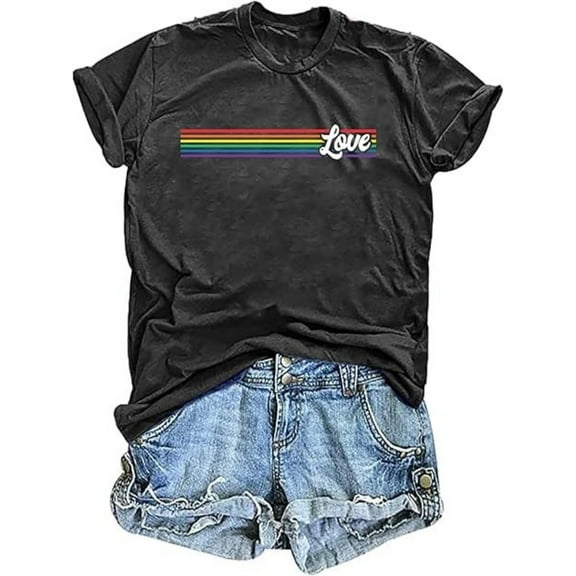BESTLUCKY Women's LGBT Pride Shirts - Rainbows Heart Graphic Tees, Casual Short Sleeve Tops