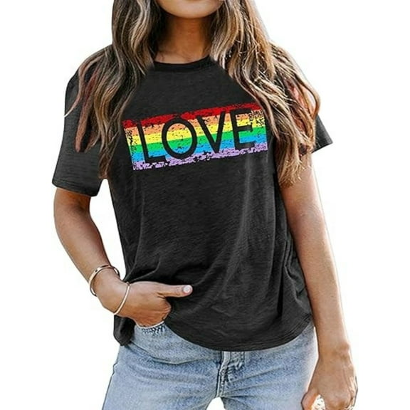 BESTLUCKY Women's Pride T - Shirts for the LGBT Community - Rainbows Heart Graphic Tees, Casual Short Sleeve Tops