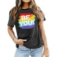thumbnail image 1 of BESTLUCKY Women's Rainbow Pride Graphic Tees Shirt: Letter - Printed, Casual Short Sleeve Tops, 1 of 5