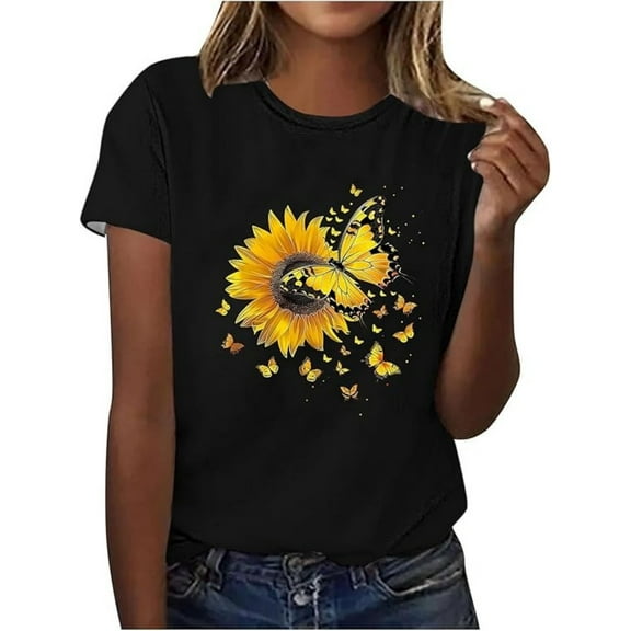 BESTLUCKY Women's Summer Sunflower T - Shirt: Adorable Sunflower - Based Graphic, Loose Tees, Crew Neck Casual Tops