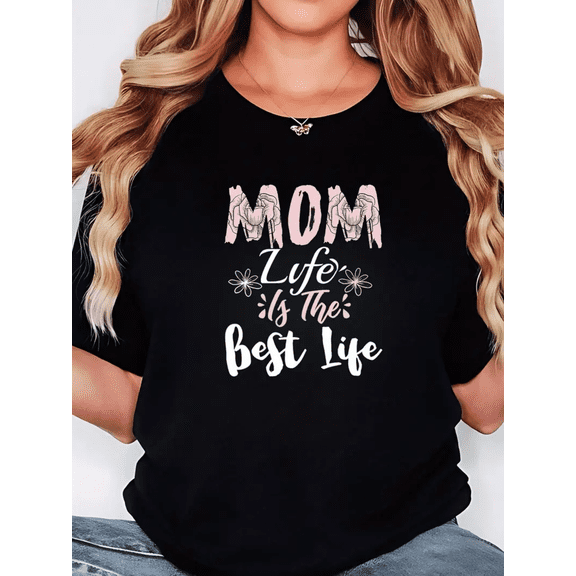 BESTLUCKY Women's plus-size casual T-shirt - Mother's Day gift "Mom's Life is the best Life" graphic print, soft lightweight crew neck short sleeve top Spring/Summer