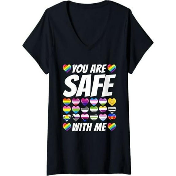BESTLUCKY Womens Pride Month, You Are Safe With Me, LGBTQ V-Neck T-Shirt