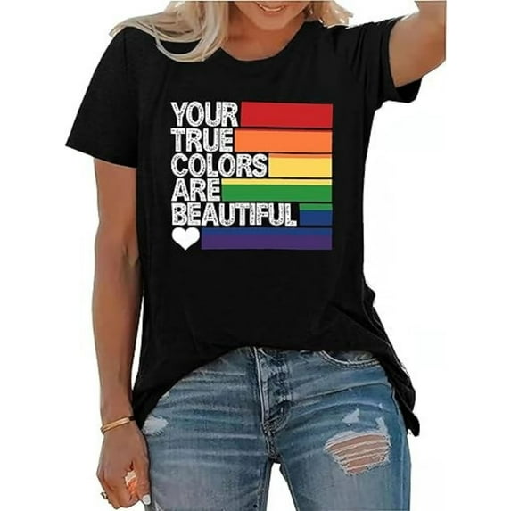 BESTLUCKY Womens Pride T Shirts Your True Colors are Beautiful Shirts LGBT Equality Tops Lesbian Gifts Tees
