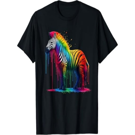 BESTLUCKY Zebra Rainbow Painted Dripping Zebra Lovers Cute Zoo Animal T-Shirt