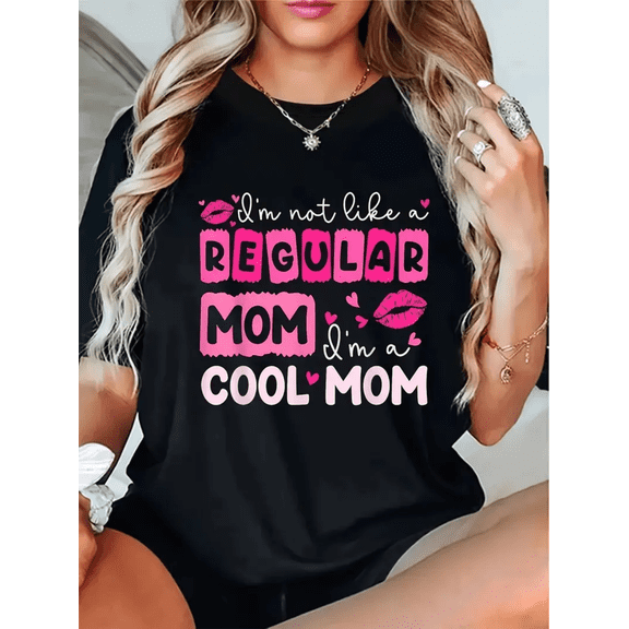 BESTLUCKY I'm not like a normal mom,I'm a cool mom "graphic T-shirt - soft and casual crew neck short sleeve top,hearts and lips design,the perfect Mother's Day gift for her, Mom's Mother's Day gift