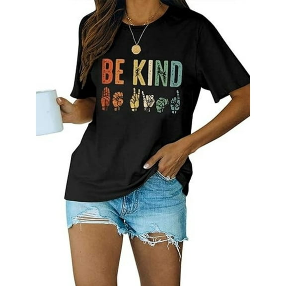 BESTLUCKY &nbsp;Womens Be Kind Shirt Short Sleeve Graphic Tees Loose Fit Tshirts Cute Casual Summer Tops Funny