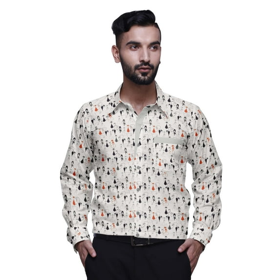 BESTMAN Casual Printed Shirts For Men Slim Fit Button Down Long Sleeve Shirt