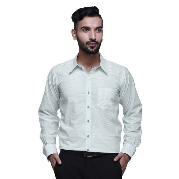 BESTMAN Cotton Shirt For Men Long Sleeve Printed Spread Collar Slim Formal Shirt