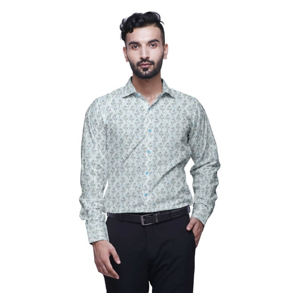 BESTMAN Cotton Shirts For Men Long Sleeve Printed Formal Shirt