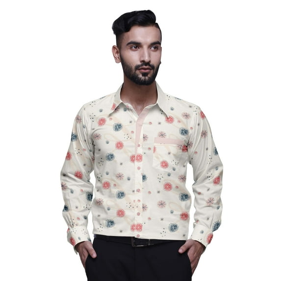 BESTMAN Cotton Shirt For Men Long Sleeve Printed Spread Collar Slim Casual Shirt