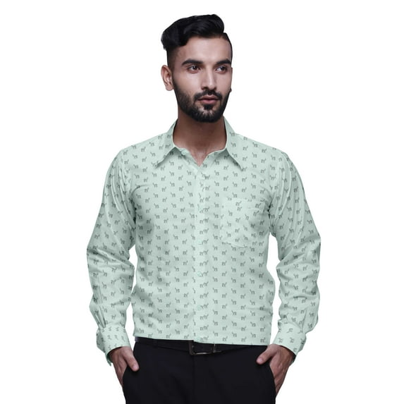 BESTMAN Long Sleeve Formal Shirt For Men Printed Button Down Cotton Men Shirts