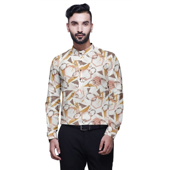 BESTMAN Mandarin Collar Shirt Printed Mens Short Kurta Casual Ethnic Dress