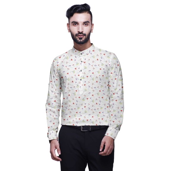 BESTMAN Mandarin Collar Shirt Printed Mens Short Kurta Casual Ethnic Dress