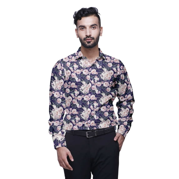 BESTMAN Men Slim Fit Shirts Button Down For Boys Long Sleeve Printed Shirt