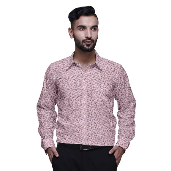 BESTMAN Printed Cotton Shirt With Pockets Spread Collar Button Down Formal Shirt