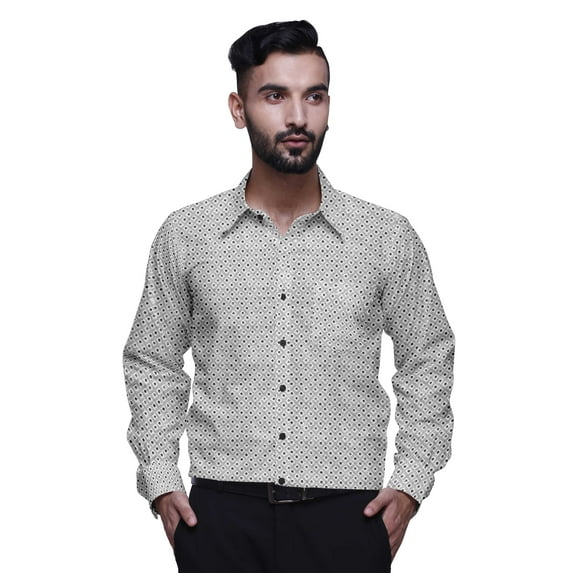 BESTMAN Printed Formal Shirts For Men Slim Fit Spread Collar Cotton Shirt
