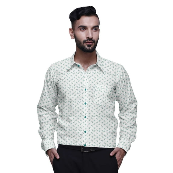 BESTMAN Printed Formal Shirts For Men Slim Fit Spread Collar Cotton Shirt