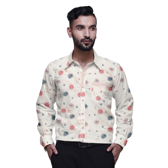 BESTMAN Printed Mens Long Sleeve Button Down Slim Fit Cotton Dress CasualÂ Shirt