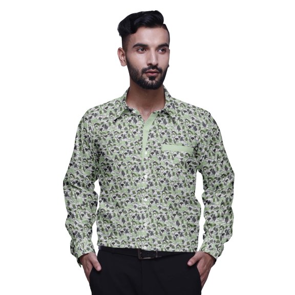 BESTMAN Printed Mens Long Sleeve Button Down Slim Fit Cotton Dress CasualÂ Shirt