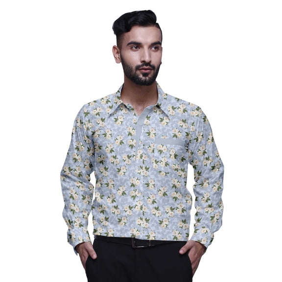 BESTMAN Printed Mens Long Sleeve Button Down Slim Fit Cotton Dress Casual Shirt