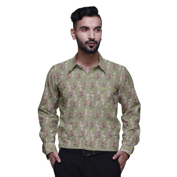 BESTMAN Printed Mens Long Sleeve Button Down Slim Fit Cotton Dress CasualÂ Shirt