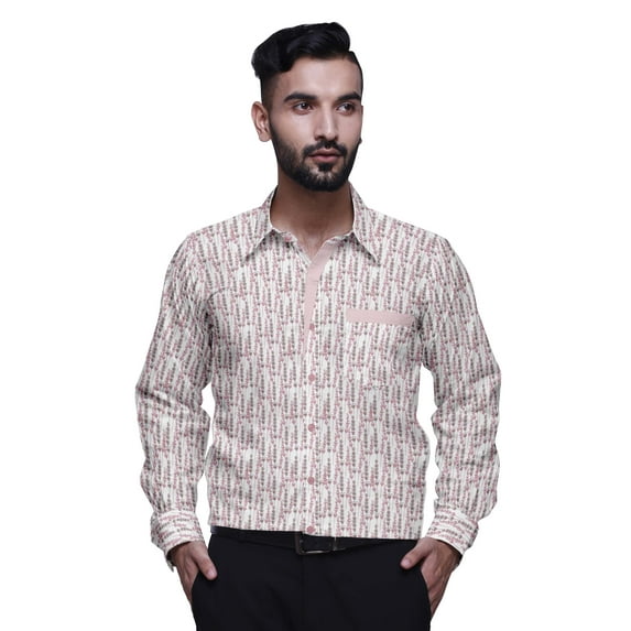 BESTMAN Printed Shirts For Men Long Sleeve Button Down Casual Cotton Dress Shirt