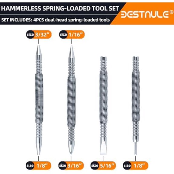BESTNULE 4-Piece Nail Setter Dual Head Nail Set & Dual Head Center Punch & Hammerless Cold Chisel & Hinge Pin Remover Punch Set, Nail Setter Features 1/8-in, 3/32-in, 3/16-in, 1/16-in, 5/16-in, 1