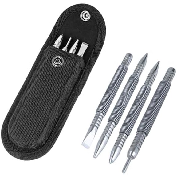 BESTNULE 4-Piece Nail Setter Dual Head Nail Set & Dual Head Center Punch & Hammerless Cold Chisel & Hinge Pin Remover Punch Set, Nail Setter Features 1/8-in, 3/32-in, 3/16-in, 1/16-in, 5/16-in, 1