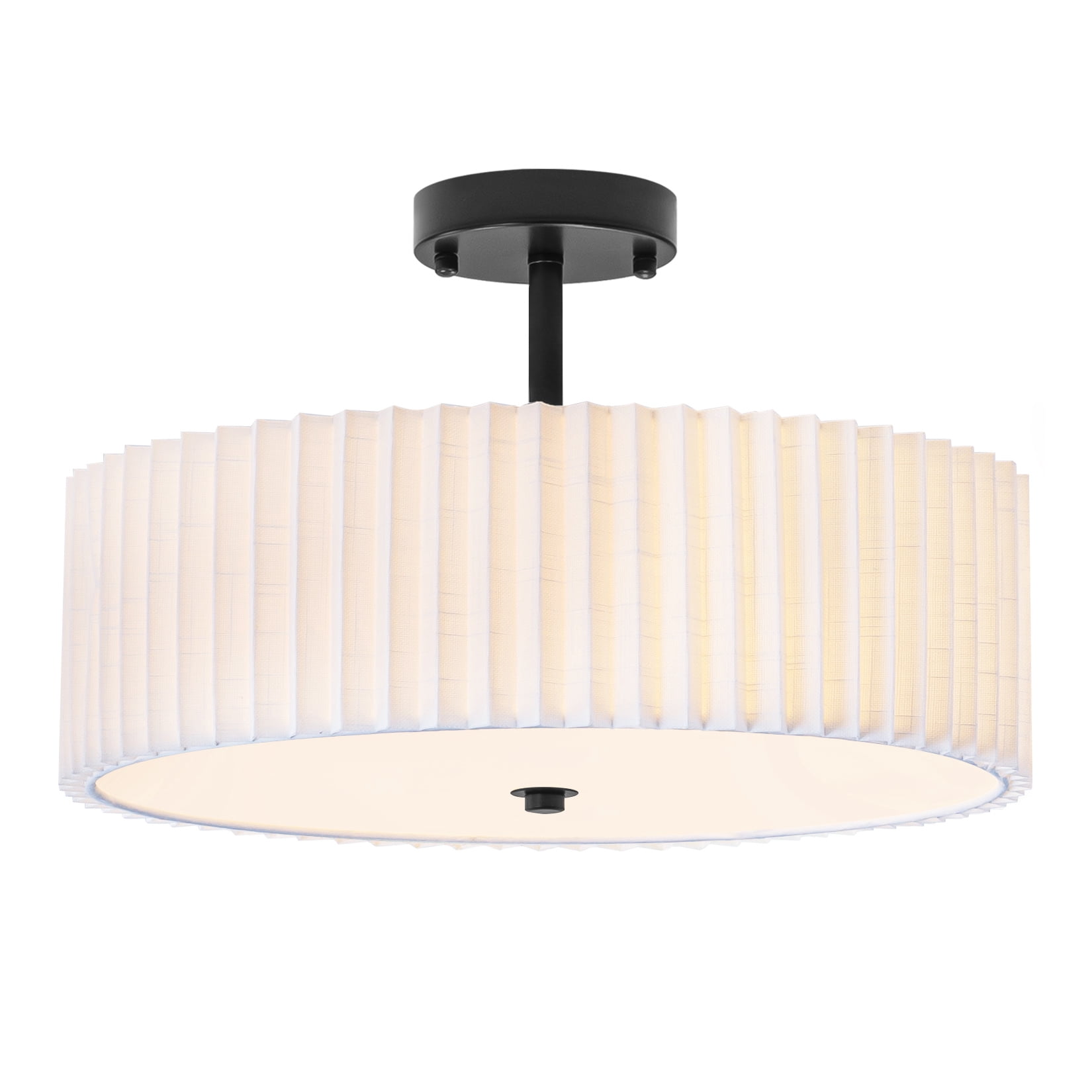 BESTOMINE 16.5 Inch Semi Flush Mount Ceiling Light,3 Light Modern Black Ceiling Light Fixture with Pleated Fabric Shade,Flush Mount Light Fixture for Bedroom,Living Room,Hallway,Dining Room