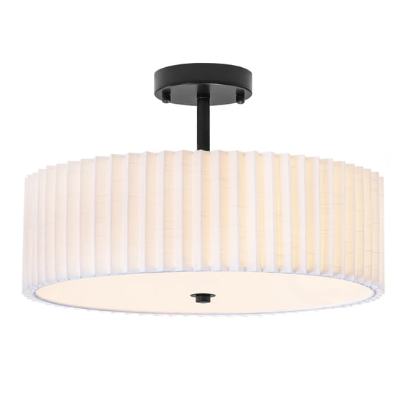 BESTOMINE 16.5 Inch Semi Flush Mount Ceiling Light,3 Light Modern Black Ceiling Light Fixture with Pleated Fabric Shade,Flush Mount Light Fixture for Bedroom,Living Room,Hallway,Dining Room