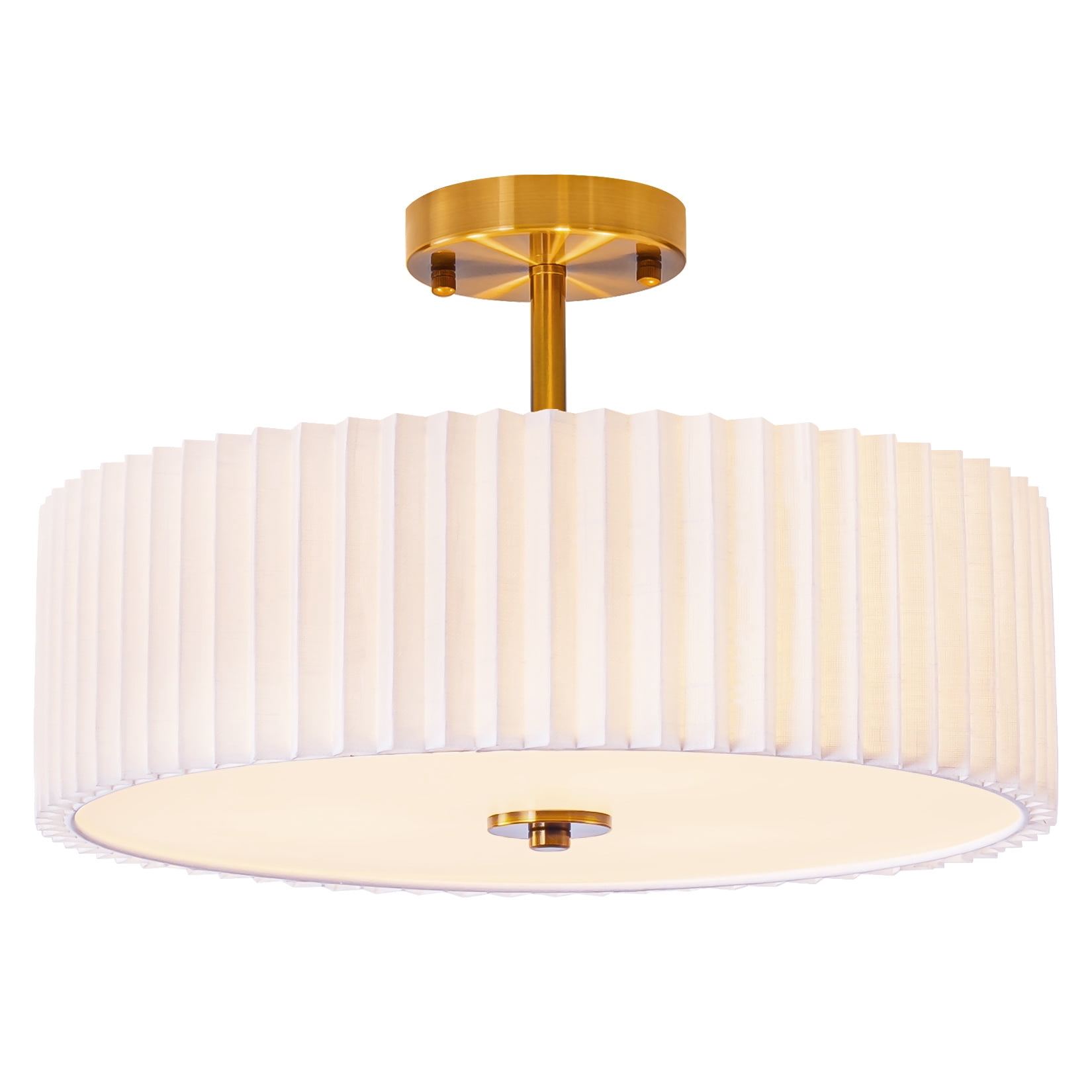 BESTOMINE 16.5 Inch Semi Flush Mount Ceiling Light Fixture,Gold Finish with Pleated Fabric Shade,3-Light Flush Mount Ceiling Light,Modern Light Fixtures Ceiling Mount for Bedroom,Hallway,Nursery Room