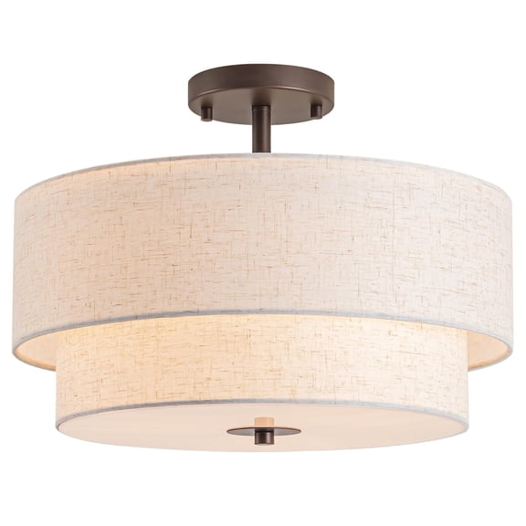 BESTOMINE 16-Inch Modern 3-Light Oil Rubbed Bronze Flush Mount Ceiling Light Fixture with Fabric Shade