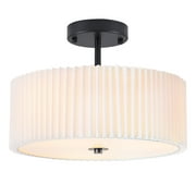BESTOMINE Semi Flush Mount Ceiling Light,12.5 inch Ceiling Light Fixture,Black Flush Mount Light Fixture with Pleated Fabric Drum Shade,Light Fixtures Ceiling Mount for Bedroom,Living Room,Hallway