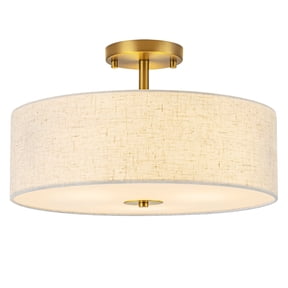 BESTOMINE Semi Flush Mount Ceiling Light Fixture,16 inch Drum Flush Mount Ceiling Light, Modern Light Fixtures Ceiling Mount with Matte Brass Finish, Semi Flush Ceiling Light for Bedroom,Dining Room