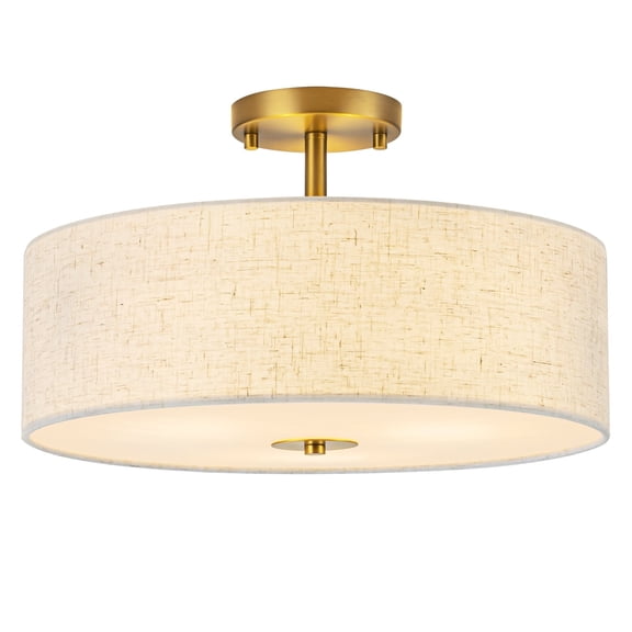 BESTOMINE Semi Flush Mount Ceiling Light Fixture,16 inch Drum Flush Mount Ceiling Light, Modern Light Fixtures Ceiling Mount with Matte Brass Finish, Semi Flush Ceiling Light for Bedroom,Dining Room